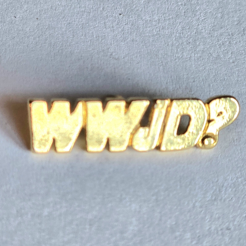 WWJD pin what would Jesus do? gold tone brooch religious jewelry